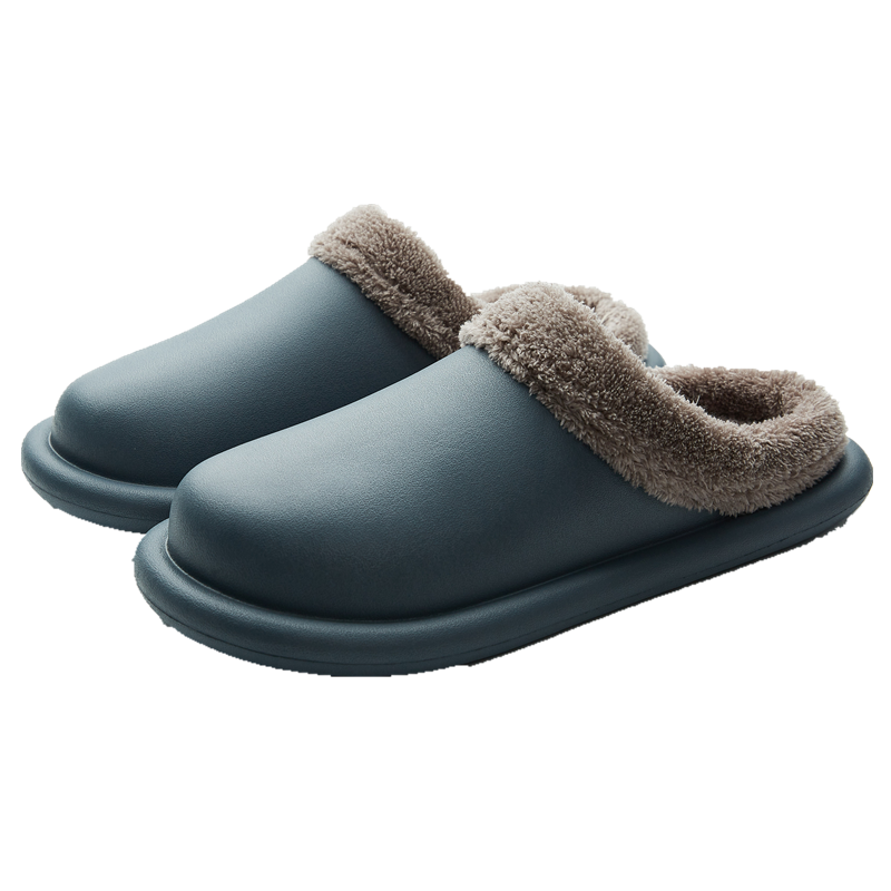 Dark grey OAKAA winter slippers with warm plush lining for indoor use