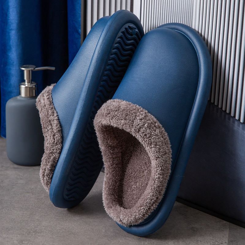 Navy blue OAKAA winter slippers with thick sole and warm fleece lining