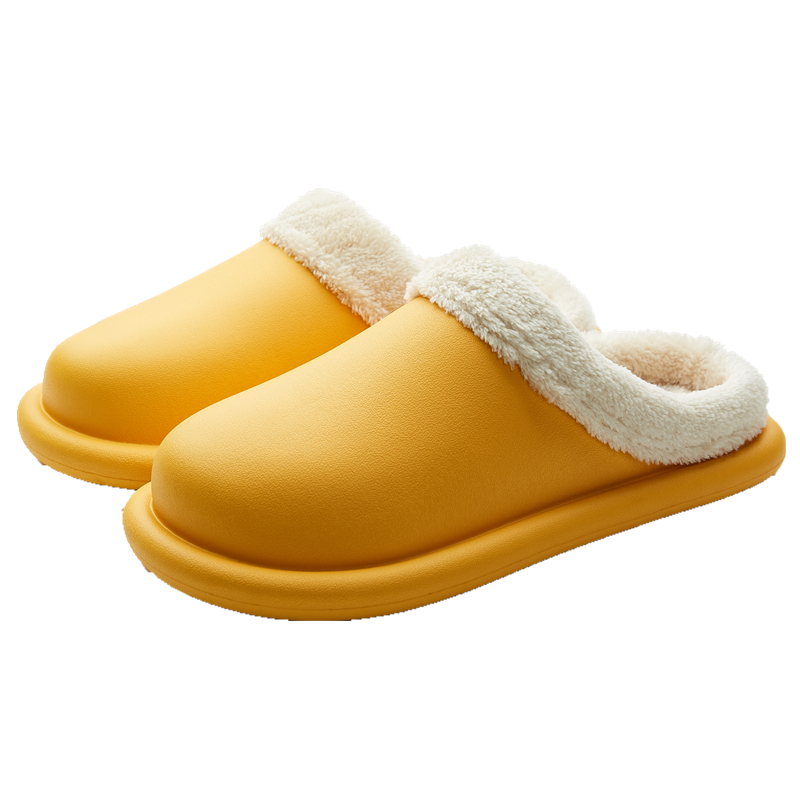 Yellow OAKAA classic comfort winter slippers with plush fleece lining and closed toe design