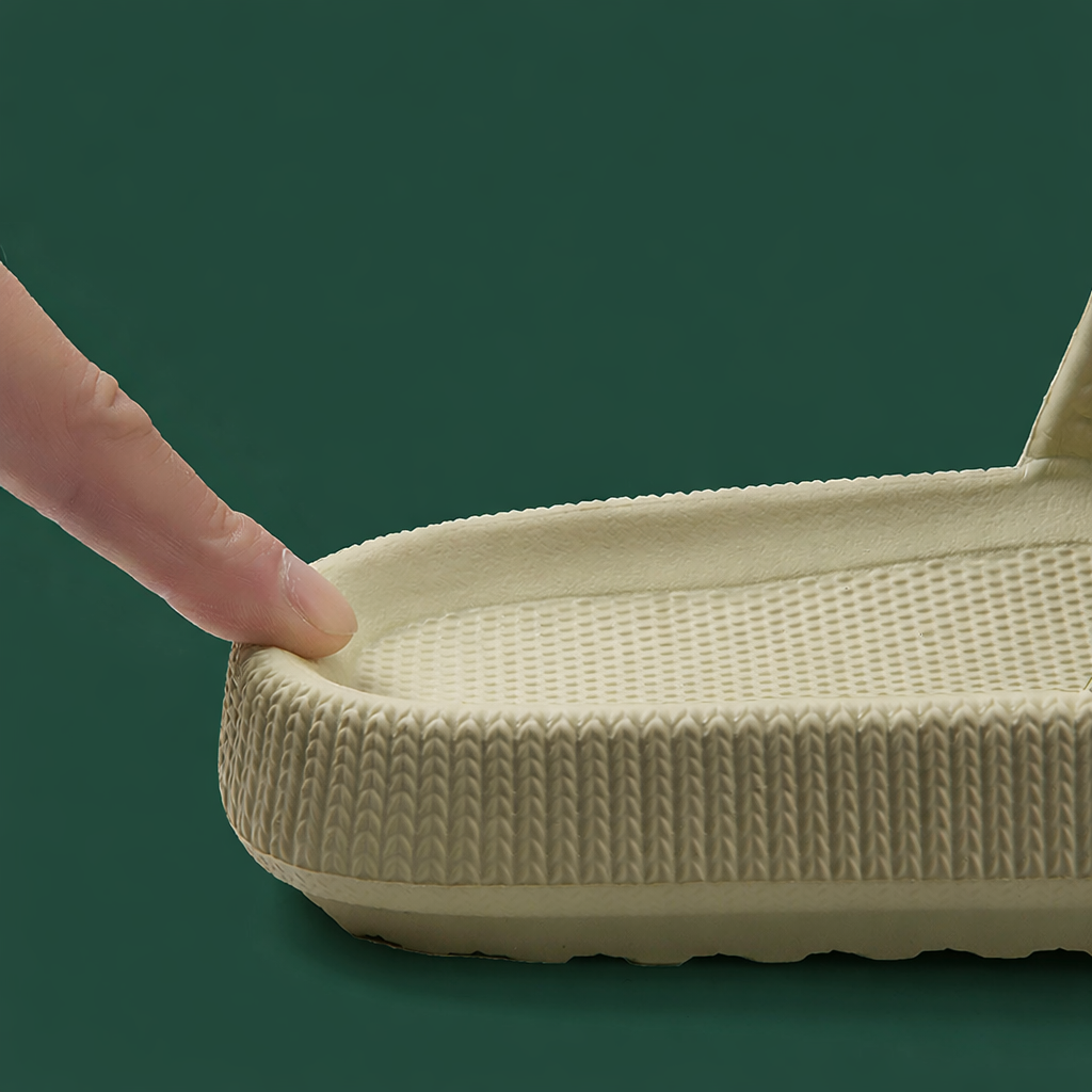 Thick cushioned sole of OAKAA slides with soft rebound support