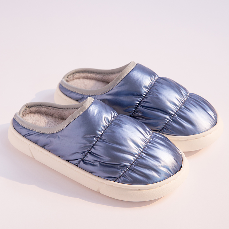 Navy blue unisex puffer winter slippers warm and lightweight